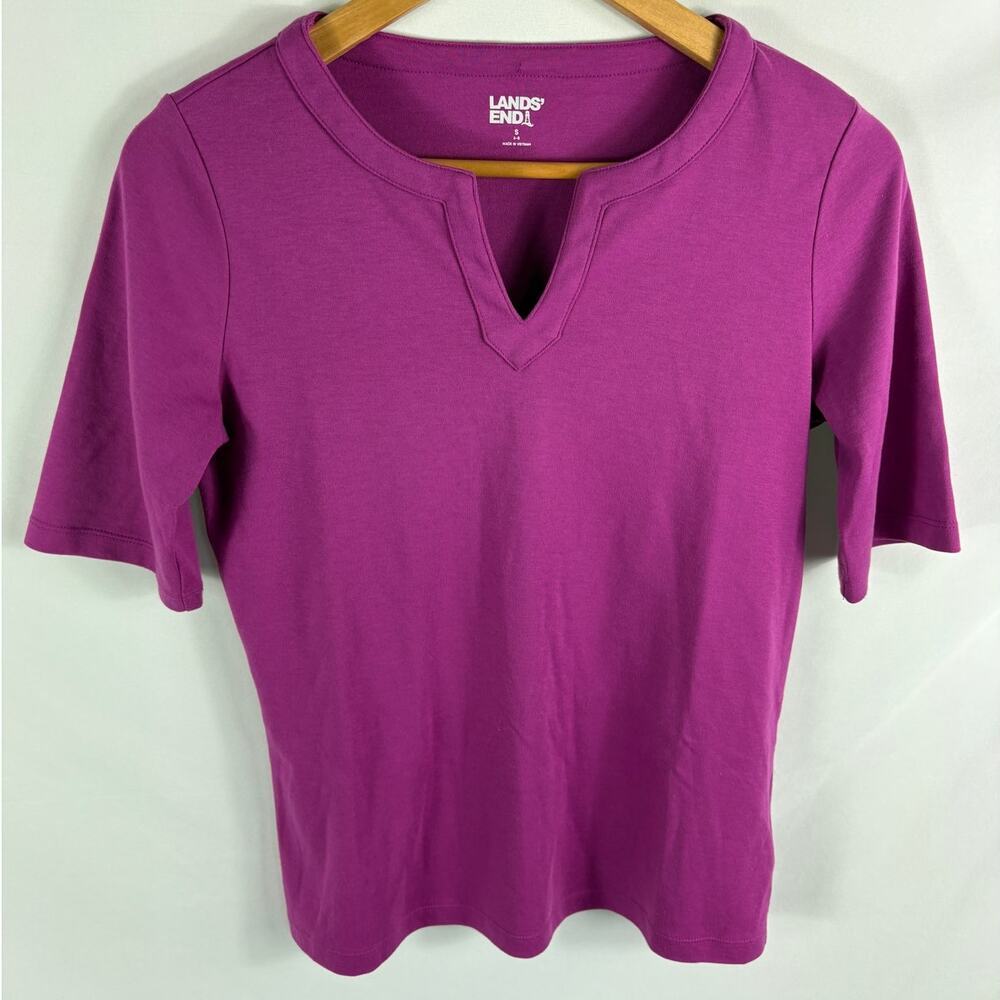 Lands End V Neck Short Sleeve Top Purple Size Small